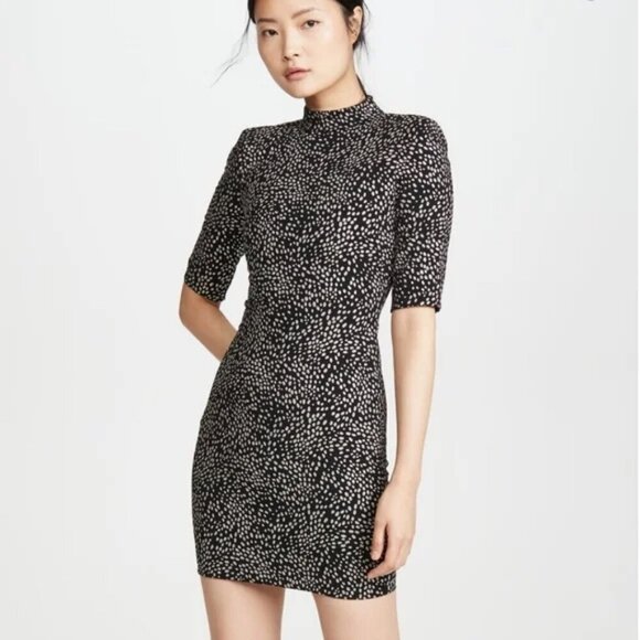 Alice + Olivia Inka Silver Glitter Mock Neck Short Sleeve Mini Dress‎ - Picture 1 of 7